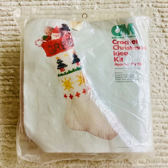 Vintage 1978 Columbia Minerva Crochet Christmas Stocking Idea Kit New Personaliz - Picture 9 of 10